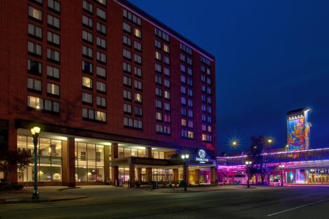 Exterior of DoubleTree by Hilton in downtown Lansing