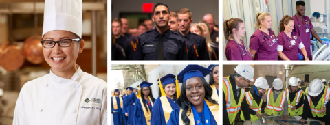 six photos of various community college students