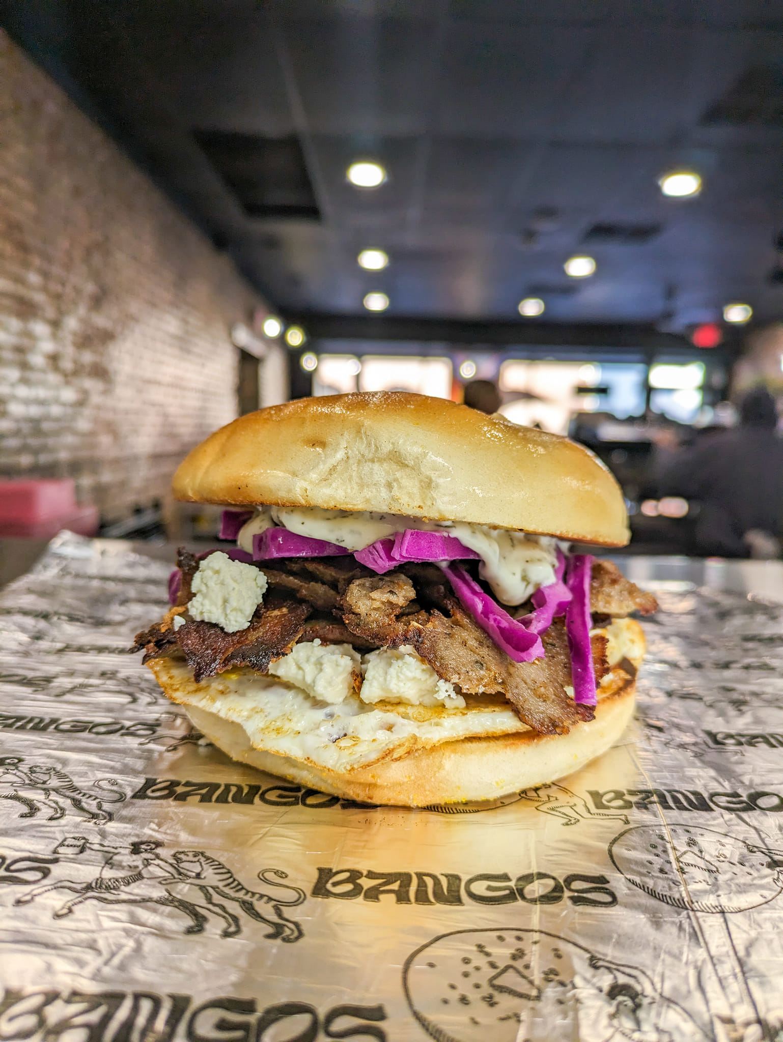 Burger sitting on table