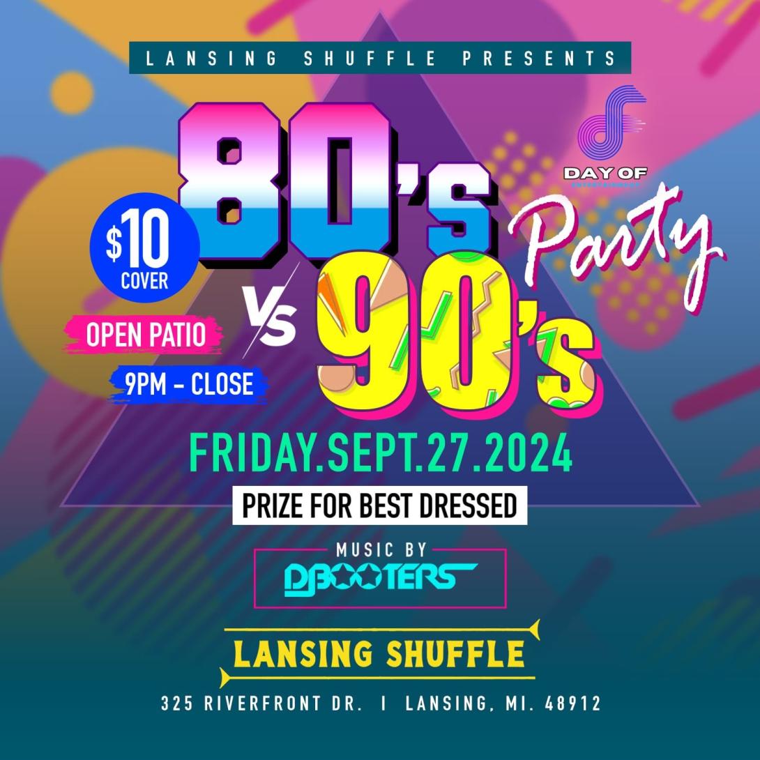 80s 90s Dance Party and Costume Contest flyer